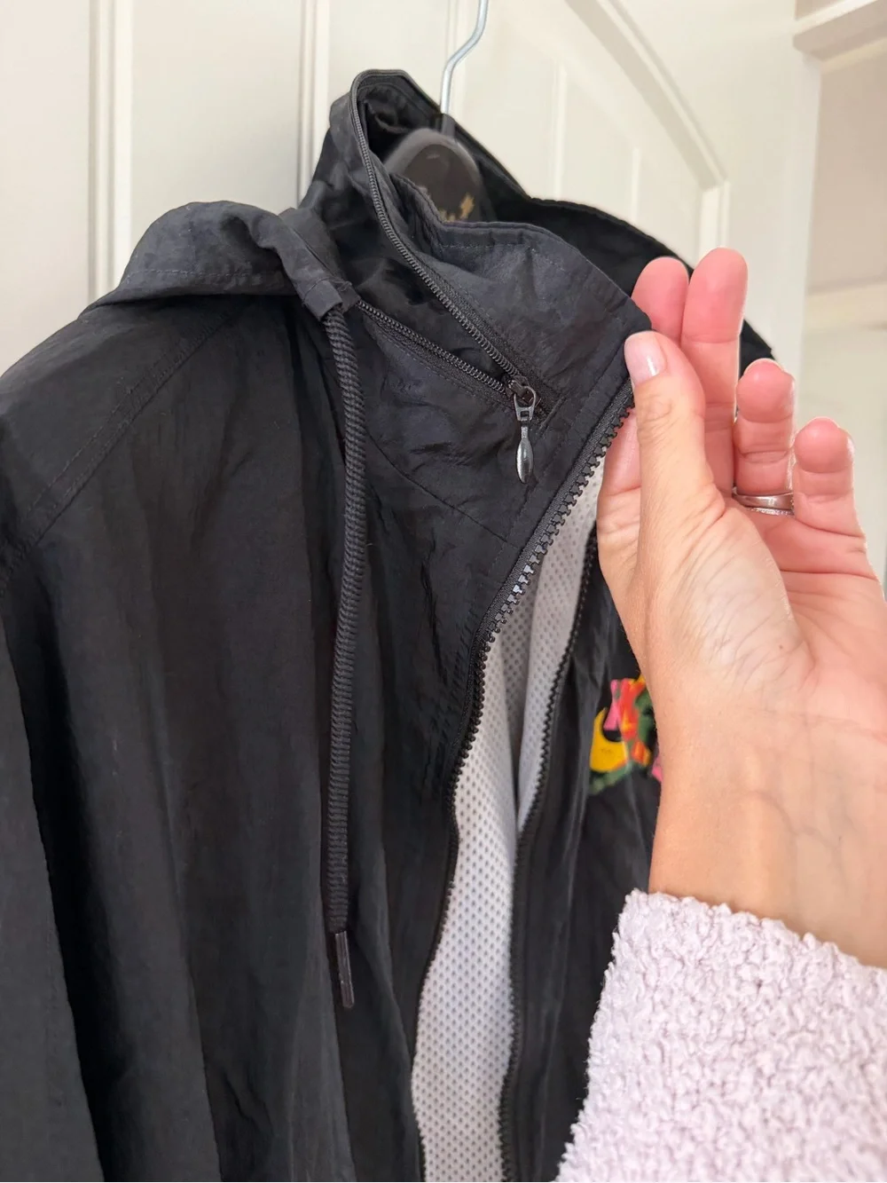 Jordan Black Hooded Windbreaker with Multicolor Logo Accent